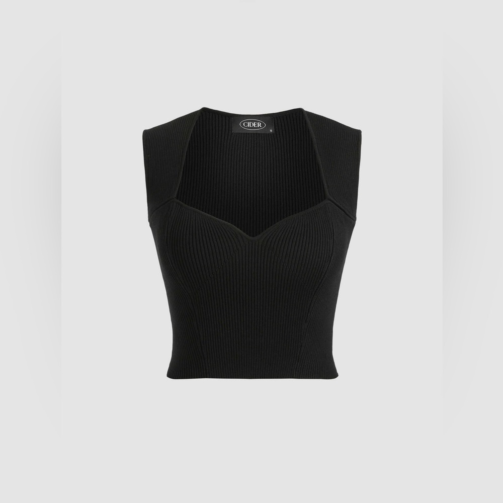 Cider Rib Knit Black Cropped Tank Top Womens Size M